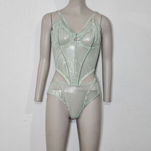 Savage X Fenty Going Platinum Mesh Bustier & Bikini Set - Mint Green XL